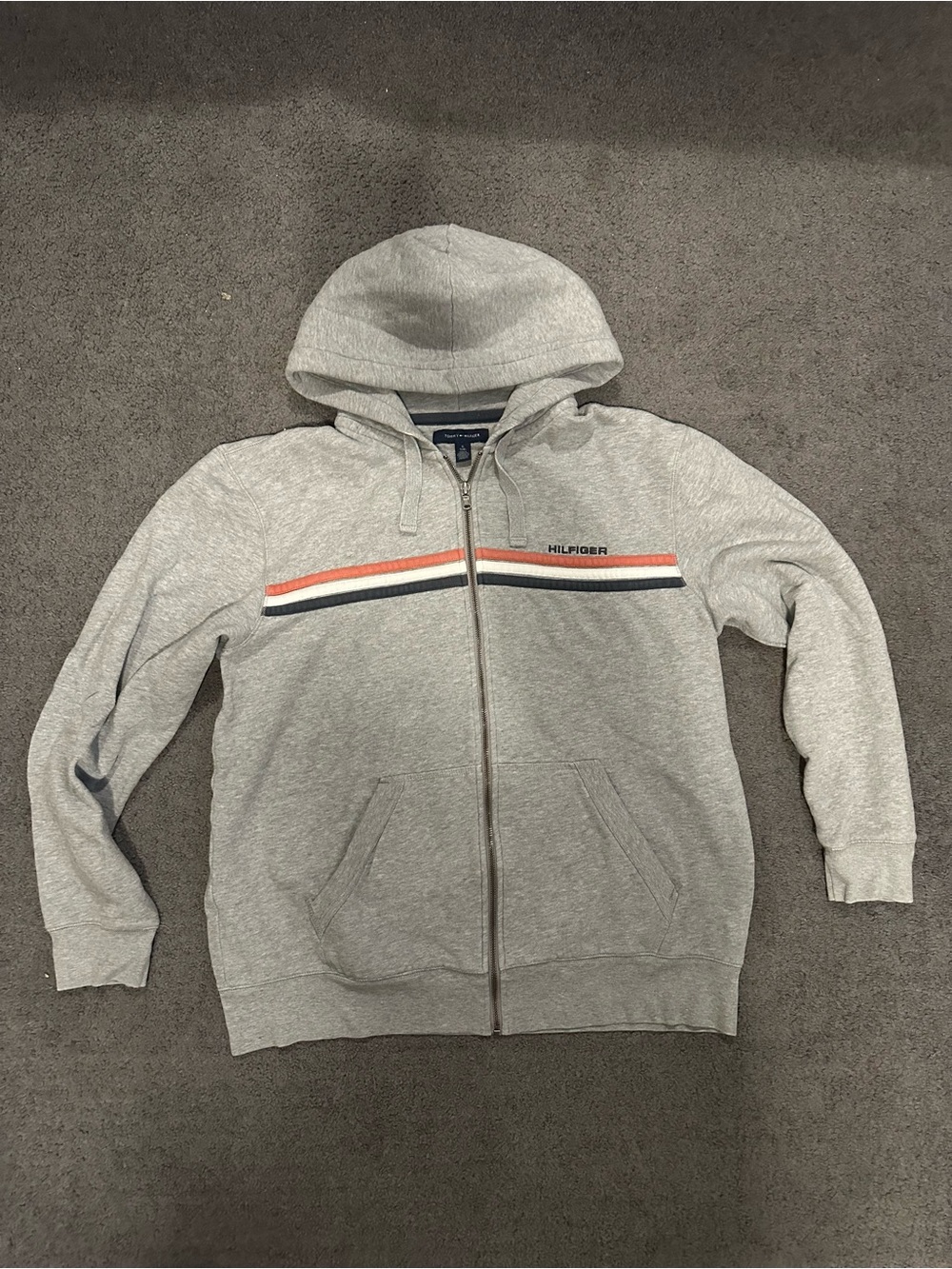 Tommy Hilfiger Grey Zip Up Hoodie Embroidered Logo Womens XL